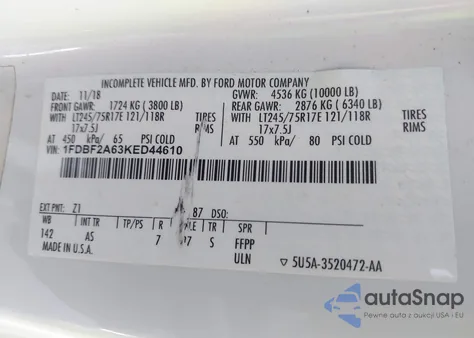 2019 Ford F-250 Xl z USA, uszkodzony, nr VIN 1FDBF2A63KED44610